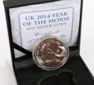 Westminster UK 2014 Year of the Horse 1oz Silver £2 Coin, cased with certificate
