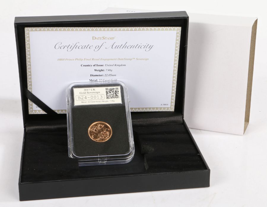 Date Stamp, HRH Prince Philip Final Royal Engagement Datestamp Sovereign, 2017, cased with