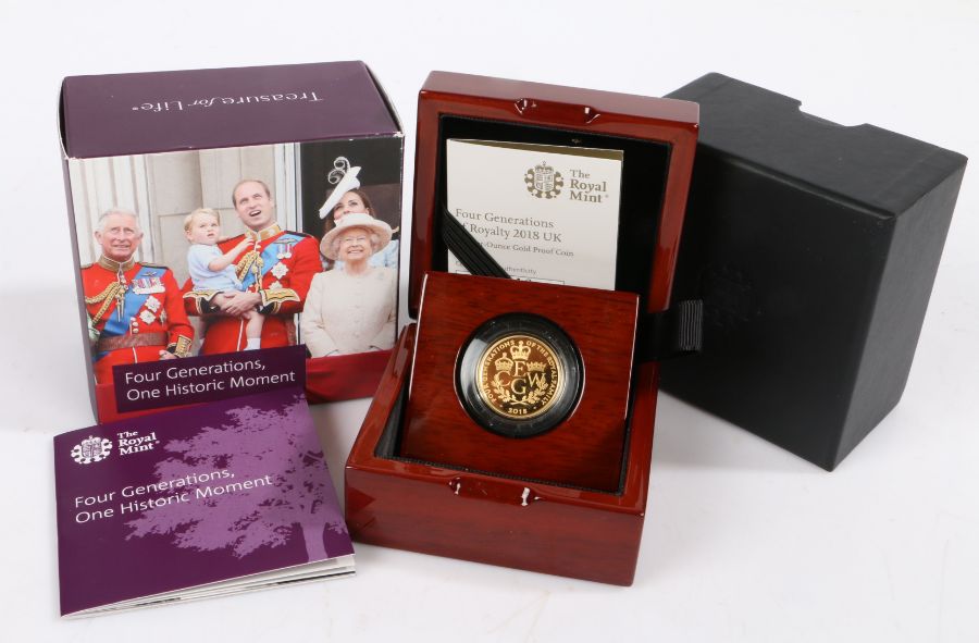 Royal Mint Four Generations of Royalty 2018 Gold £25, 0840/1100, cased with certificate