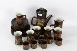 A mid to late 20th century Denby coffee set "Arabesque" design consisting of coffee pot, six cups,