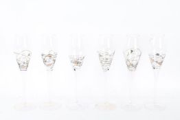 A set of six mid century champagne flutes with line decoration 25.5cm high (6)