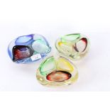 Three Mid to late 20th century Murano style art glass ash trays, all with various colour glass