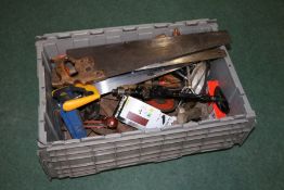 A large collection of hand tools to include saws, hand drills, hammers etc (Qty)