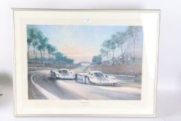 Alan Fearnley, Sunset at Le Mans, The Rothman's Porsches entering the Esses, Le Mans 1983, pencil