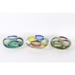 Three mid to late 20th century Murano style art glass ash trays, all set with four compartments