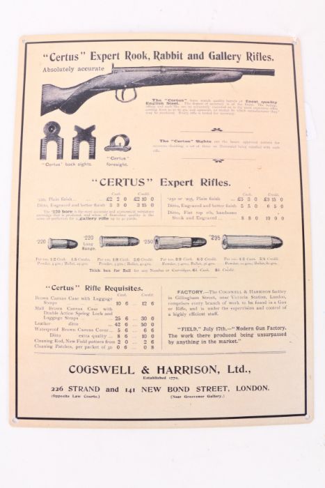 20th Century printed aluminium sign for Cogswell & Harrison Ltd. "Certus" Expert Rook, Rabbit and