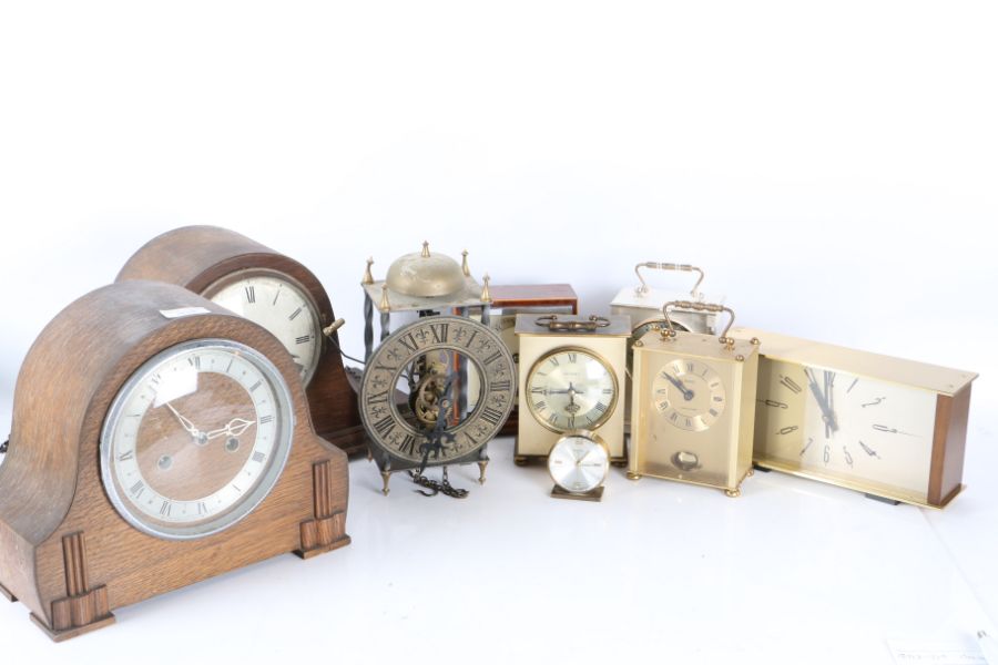 A collection of 20th century clocks to include two oak case mantle clocks, Metamec etc (9)