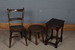 A 19th century elm seated child's chair together with a Victorian oak milking stool and a further