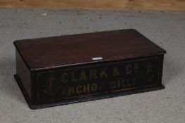 A 19th century mahogany Clark & Co Anchor Mills counter top haberdashery chest of drawers, with