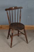 20th century elm seated penny chair, with a arched rail above turned slats on a circular elm seat