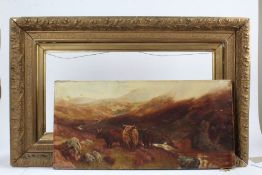 English School (19th Century) HIghland Cattle in a Landscape oil on canvas 34 x 69cm