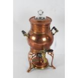 Early 20th century copper coffee urn and burner, the burner patented March 20th '06 - July 17th '06,