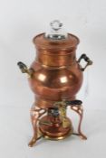 Early 20th century copper coffee urn and burner, the burner patented March 20th '06 - July 17th '06,