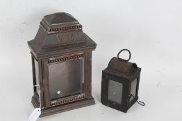 Victorian style copper lantern, initialled VR above a glazed door, 30cm tall, together with a 19th