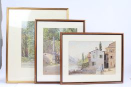 Three assorted watercolours, one signed E.M.K, various sizes (3)