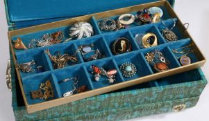 A collection of costume jewellery to include a silver necklace, silver earrings, brooches etc housed