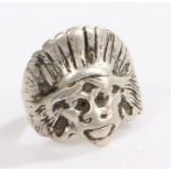 A silver ring in the form of a Native American chieftain, ring size U weight 9.3 grams