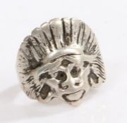 A silver ring in the form of a Native American chieftain, ring size U weight 9.3 grams