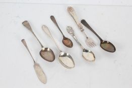 Silver, various dates and makers, to include five teaspoons, butter knife, small fork with silver