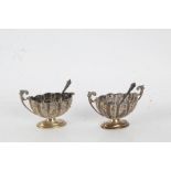 Pair of Victorian silver salts, Birmingham 1896, maker Henry Matthews, with pierced scrolled handles