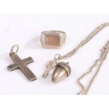 A silver mourning pendant in the form of a cross, with Dec 16th 1900 to the front together with a