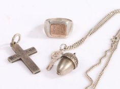 A silver mourning pendant in the form of a cross, with Dec 16th 1900 to the front together with a
