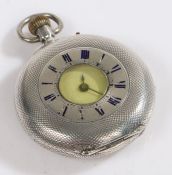 Victorian silver half hunter pocket watch, the case London 1883, the engine turned case front with