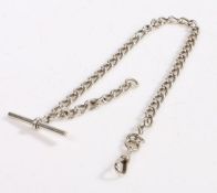 Victorian silver pocket watch chain, with T bar and clip end, 37cm long, 33.1g