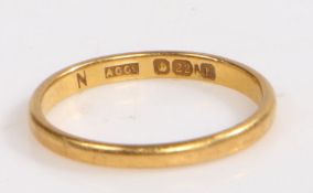 A 22 carat gold wedding band, ring size N weight 2.2 grams