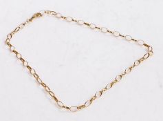 A 9 carat gold chain link bracelet, formed of oval loops, weight 1.4 grams