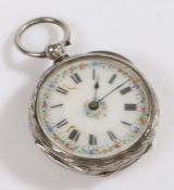 Victorian silver open face pocket watch, Birmingham 1887, maker E.S, the white enamel dial with