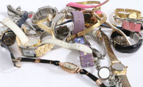 A collection of mostly ladies wristwatches to include a 9 carat gold plated cocktail watch etc (Qty)
