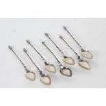 Set of six continental silver teaspoons, possibly Finnish, the twisted stems with acorn form