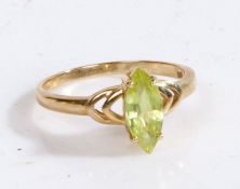 A 9 carat gold and Capelinha Sphene ring, the head set with a claw mounted oval stone, ring size N