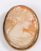 A 9 carat gold cameo brooch with a gadrooned border, the cameo depicting a classical lady, weight