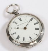 Victorian silver open face pocket watch, the case Birmingham 1884, maker H.H, the white enamel
