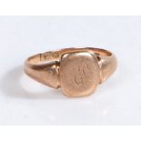 A 9 carat gold signet ring, ring size H weight 2.5 grams