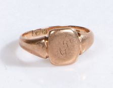 A 9 carat gold signet ring, ring size H weight 2.5 grams