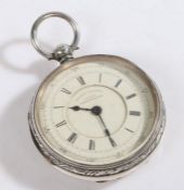 Victorian silver centre seconds chronograph open face pocket watch, the case Chester 1882, maker