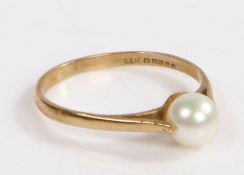 A 9 carat gold ring set with a central pearl to the head., ring size N weight 1.3 grams