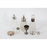 Silver, various dates and makers, to include two silver sugar castors with clear glass bodies,