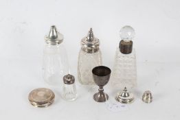 Silver, various dates and makers, to include two silver sugar castors with clear glass bodies,