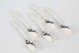 Five Victorian silver teaspoons, London 1869, maker Goldsmiths Alliance Ltd. the fiddle pattern