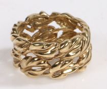 A 9 carat gold ring, designed as interwoven leaves or vines, ring size O 1/2 weight 4.3 grams