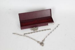 Marcasite set jewellery to include necklace, bracelet, brooch, bracelet and ring stamped sterling (