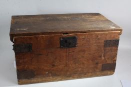 Stripped pine and metal bound chest, 62cm wide