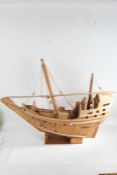 20th century carved wood ship "Baghlah" the ship with two masts and carved decoration to the hull,