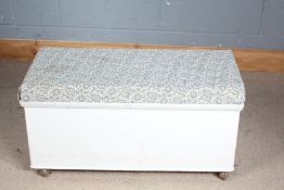 20th century white painted and upholstered Ottoman stool, with an upholstered top opening to