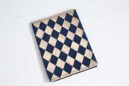 Late 19th century Silk wallet dated 1898, the deep blue and gold chequered design to one side and