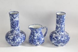 Pair of Losol Ware Cavendish pattern blue and white transfer decorated vases, 28cm tall and a